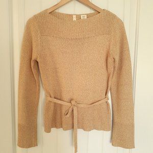 Moth Boatneck Cotton Sweater With Self Belt Gold Yellow Size S